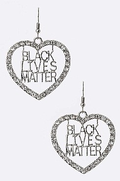 Pack of 12 Black Lives Matter Crystal Heart Drop Earrings Set