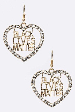 Pack of 12 Black Lives Matter Crystal Heart Drop Earrings Set
