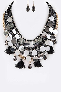 Exotic Tassels & Mirrors Statement Necklace Set LA-JHN1917