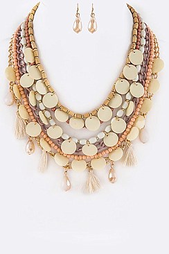 Exotic Tassels & Mirrors Statement Necklace Set LA-JHN1917