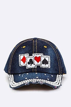 Crystal Cards Embelished Denim Cap LA-HT277X173
