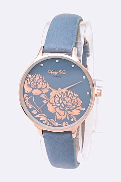 Stylish Crystal Dial Flower Stencil Iconic Watch LA-8710