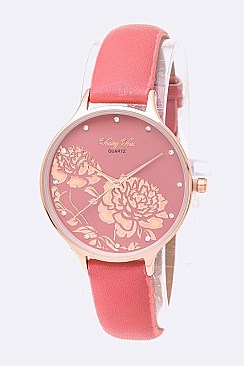Stylish Crystal Dial Flower Stencil Iconic Watch LA-8710