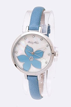 Chic Flower Printed Dial Iconic Skinny Band Watch LA-8738
