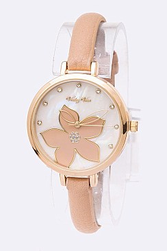 Chic Flower Printed Dial Iconic Skinny Band Watch LA-8738