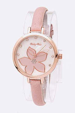Chic Flower Printed Dial Iconic Skinny Band Watch LA-8738