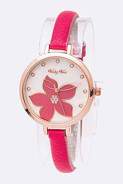 Chic Flower Printed Dial Iconic Skinny Band Watch LA-8738