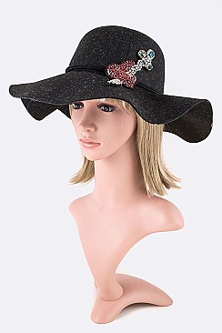Iconic Rhinestone Heart Dagger Floppy Hat