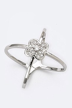 Crossed Cubic Zirconia Clover Ring LACW1815