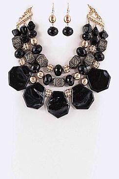 Ethnical Mix Beads Statement Necklace Set LACN1939
