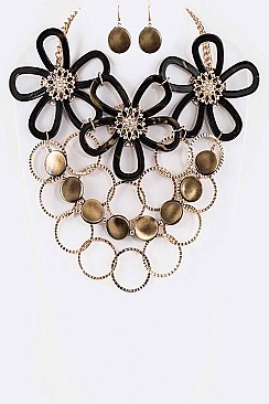 Stylish Resin Flowers & Rings Multi-Layer Statement Necklace Set LACN1972