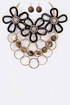 Stylish Resin Flowers & Rings Multi-Layer Statement Necklace Set LACN1972