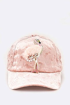 Beaded Fur Flamingo Distressed Velour Fashion Cap LA-EMH0913P