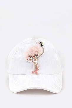 Beaded Fur Flamingo Distressed Velour Fashion Cap LA-EMH0913P