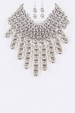 Luxurious Lucite & Pearls Statement Necklace Set LACN1269