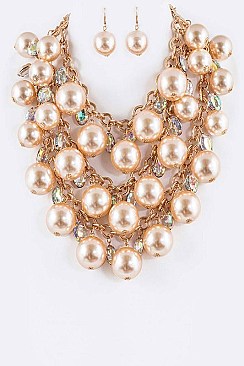 Lush Pearls & AB Marquis 3-Layer Fashion Necklace Set LACN2107