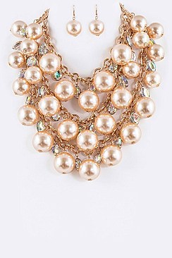 Lush Pearls & AB Marquis 3-Layer Fashion Necklace Set LACN2107