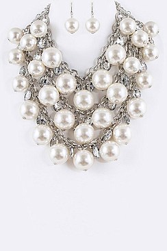 Lush Pearls & AB Marquis 3-Layer Fashion Necklace Set LACN2107