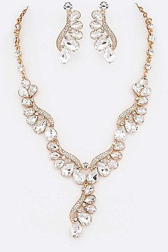 Crystal Teardrop Statement Necklace Set