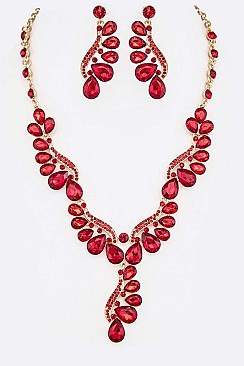 Crystal Teardrop Statement Necklace Set