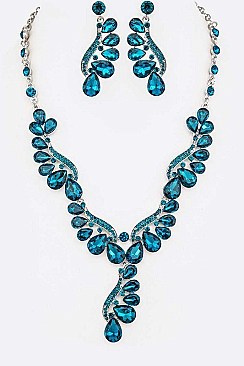 Crystal Teardrop Statement Necklace Set