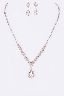 Glitzy Rhinestone Teardrop Pendant Necklace Set LANR7220345