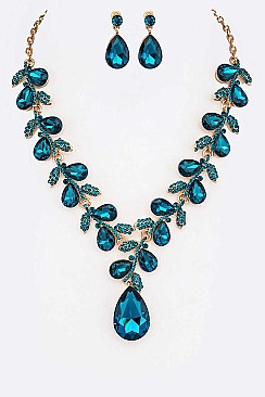 Vines Crystal Teardrop Statement Necklace Set