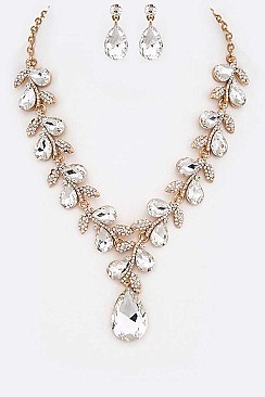 Vines Crystal Teardrop Statement Necklace Set