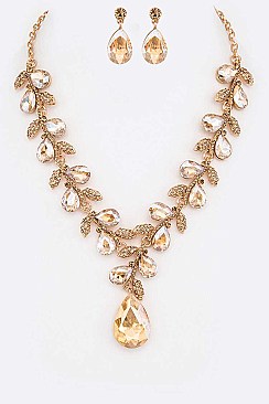 Vines Crystal Teardrop Statement Necklace Set