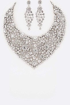 Clustered Crystal Statement Bib Necklace Set
