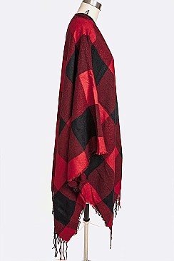 Stylish Plaid Fringe Poncho Scarf