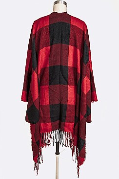 Stylish Plaid Fringe Poncho Scarf