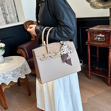 Large Size Scarfed Croc Combo Satchel Handbag
