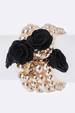 Trendy Fabric Flowers Stretch Pearl Bracelet LACB0420