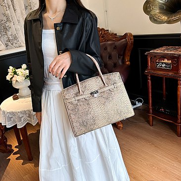 Exceptional Crocodile Padlock Two-Tone Satchel