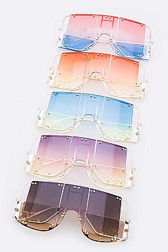 Pack of 12 Mix Tint Exposed Frame Shield Sunglasses