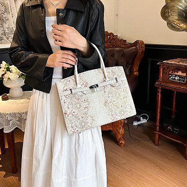 Exceptional Crocodile Padlock Two-Tone Satchel