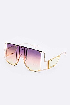 Pack of 12 Mix Tint Exposed Frame Shield Sunglasses