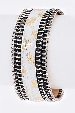 Stylish Metallic Embossed Leather Magnetic Bracelet