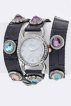 Fashionable Crystal Studs Wrap Around Fashion Watch LA-1430B