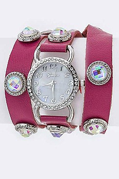 Fashionable Crystal Studs Wrap Around Fashion Watch LA-1430B