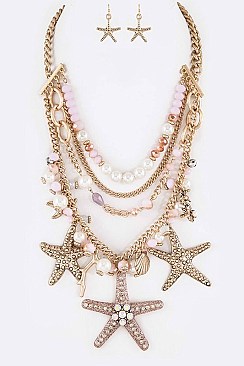 Posh Mix Beads Starfish Pendant Fashion Necklace Set LASS0917