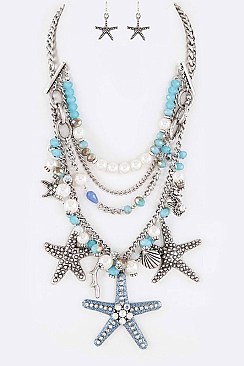 Posh Mix Beads Starfish Pendant Fashion Necklace Set LASS0917