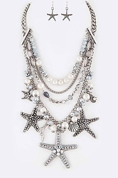 Posh Mix Beads Starfish Pendant Fashion Necklace Set LASS0917