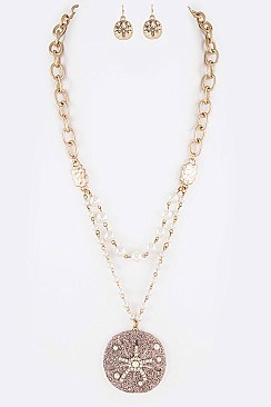 Posh Crystal Glitter Sand Pendant Layered Necklace Set LASS0919