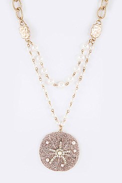 Posh Crystal Glitter Sand Pendant Layered Necklace Set LASS0919
