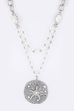 Posh Crystal Glitter Sand Pendant Layered Necklace Set LASS0919