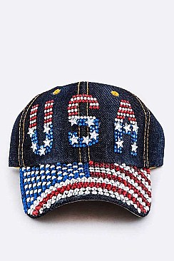 USA Crystal Embelished Fashion Denim Cap