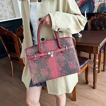 Exceptional Crocodile Padlock Two-Tone Satchel