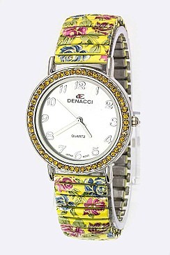 Stylish Stone Flower Stretch Band Watch LA 05-797